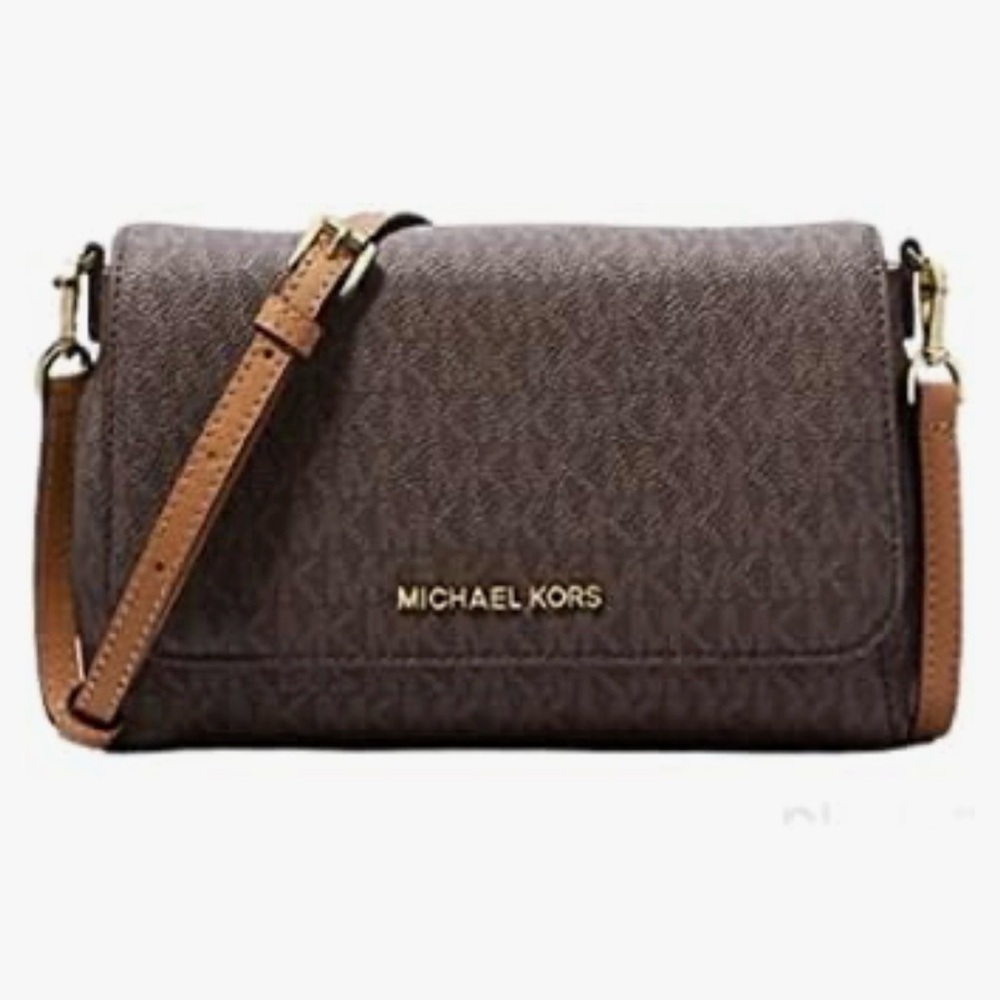 Michael Kors Dark Brown and Tan Crossbody Bag w/ Free MK Box